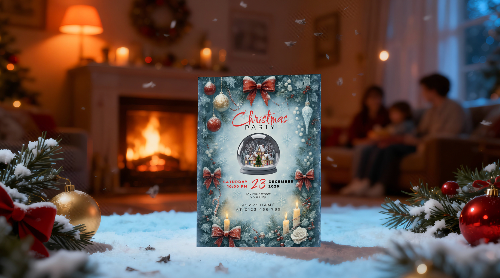 Christmas Party Invitation — Gold Friendsmas Invite — Editable Canva Template (5×7in) — Instant Download, Printable